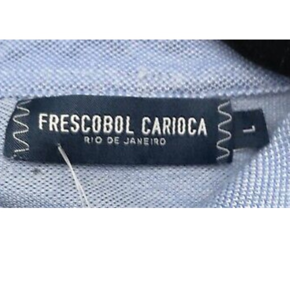 frescobol carioca mens light blue short sleeve polo with navy trim sz L - Picture 3 of 4